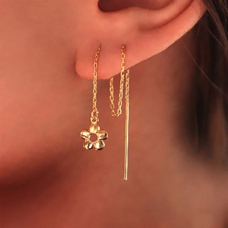 گوشواره بخیه‌ای طلا 18 عیار دخترانه نیکان گلد مدل گل — تصویر 3 از 3