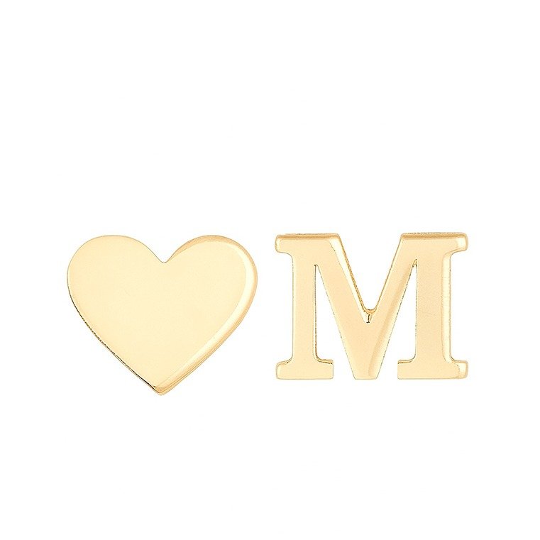گوشواره میخی طلا 18 عیار زنانه نیکان گلد مدل قلب و M — تصویر 1 از 2