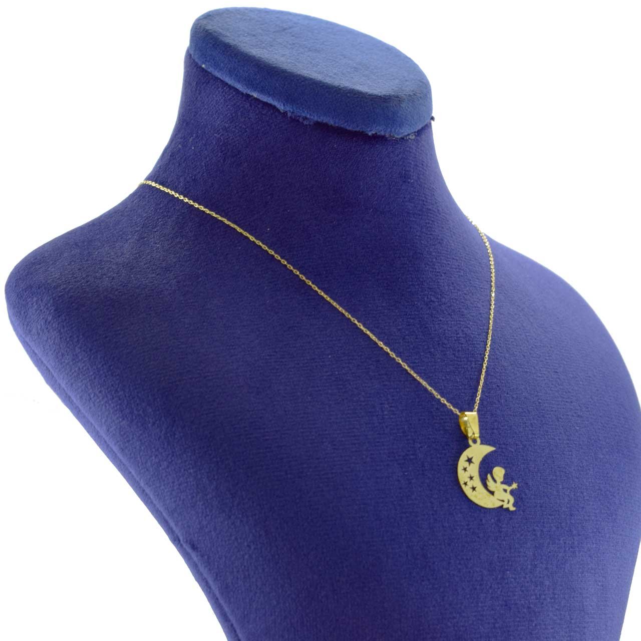 گردنبند طلا 18 عیار دخترانه نیکان گلد مدل ماه و فرشته — تصویر 2 از 6