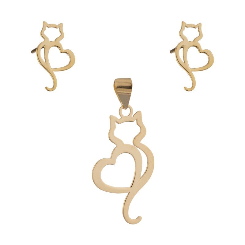 نیم ست طلا 18 عیار زنانه قیراط طرح گربه کد GH6283 — تصویر 2 از 5