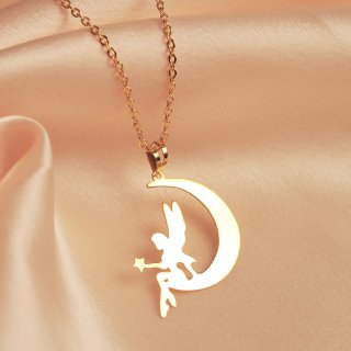 گردنبند طلا 18 عیار زنانه مدل ماه و فرشته  P1089 — تصویر 3 از 3