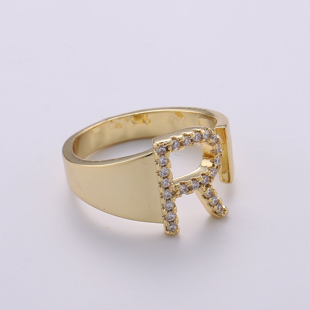 انگشتر طلا 18 عیار زنانه قیراط طرح R کد GH3413 — تصویر 1 از 3