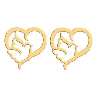 گوشواره میخی طلا 18 عیار زنانه نیکان گلد مدل قلب و پرنده 55 — تصویر 1 از 2