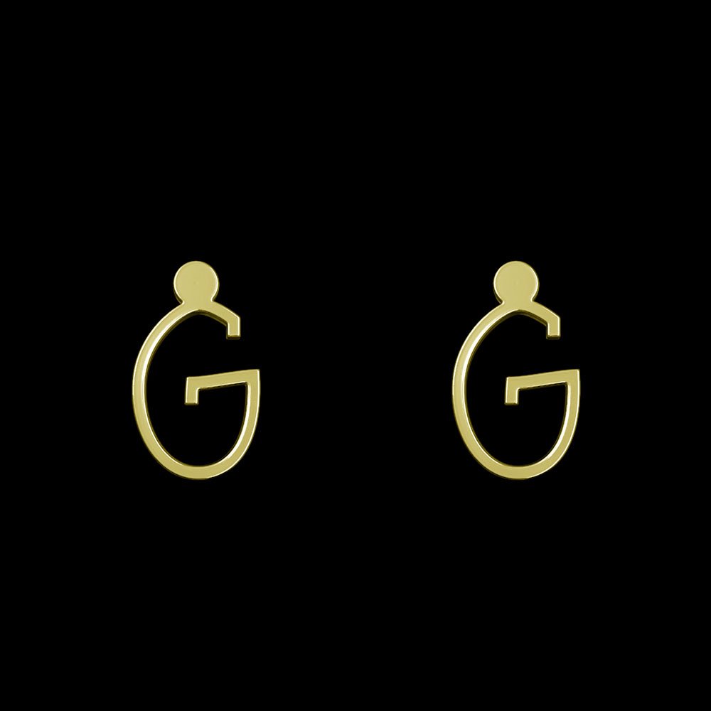 گوشواره میخی طلا 18 عیار زنانه نیکان گلد مدل حرف G — تصویر 1 از 4