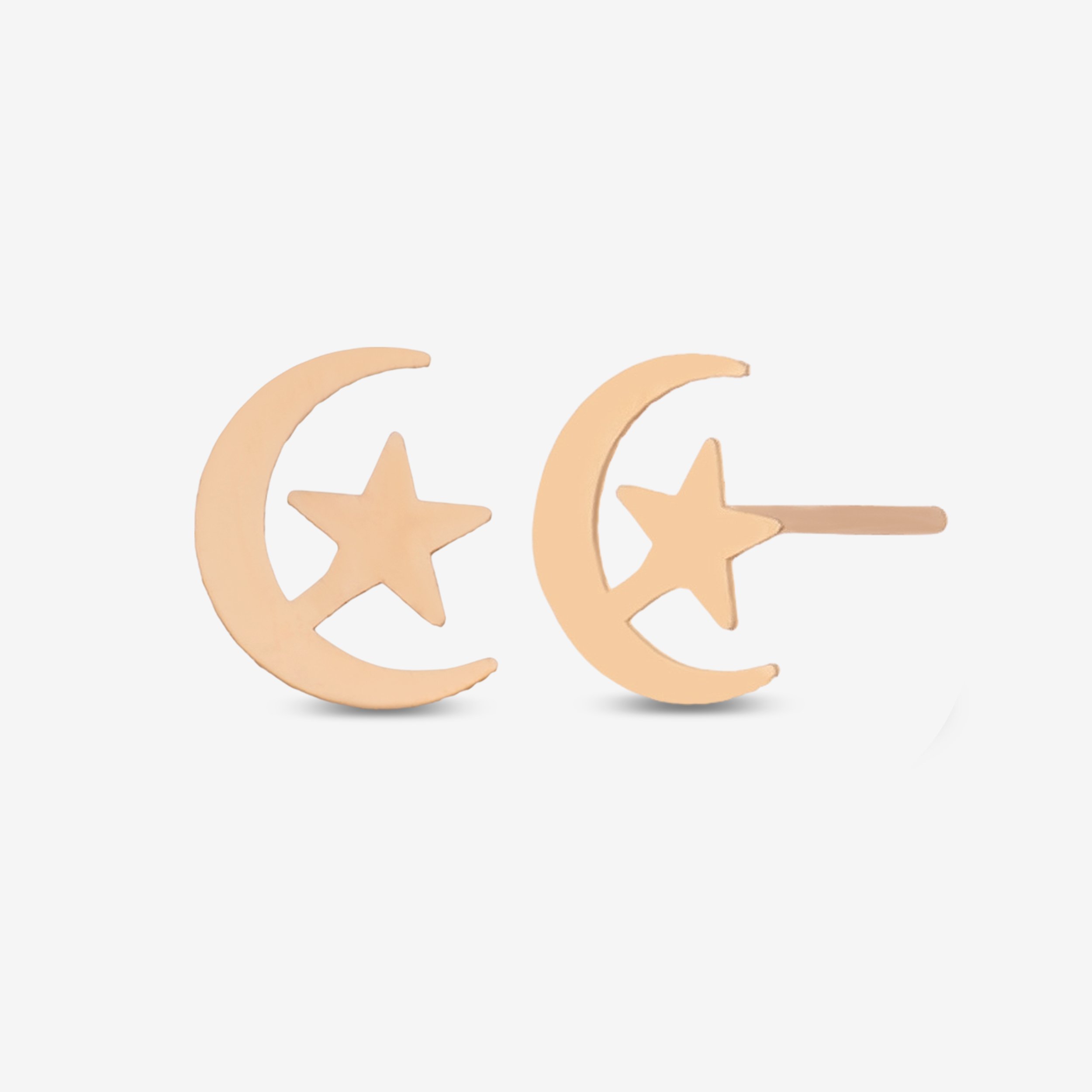گوشواره میخی طلا 18 عیار زنانه نیکان گلد مدل ماه ستاره — تصویر 1 از 3