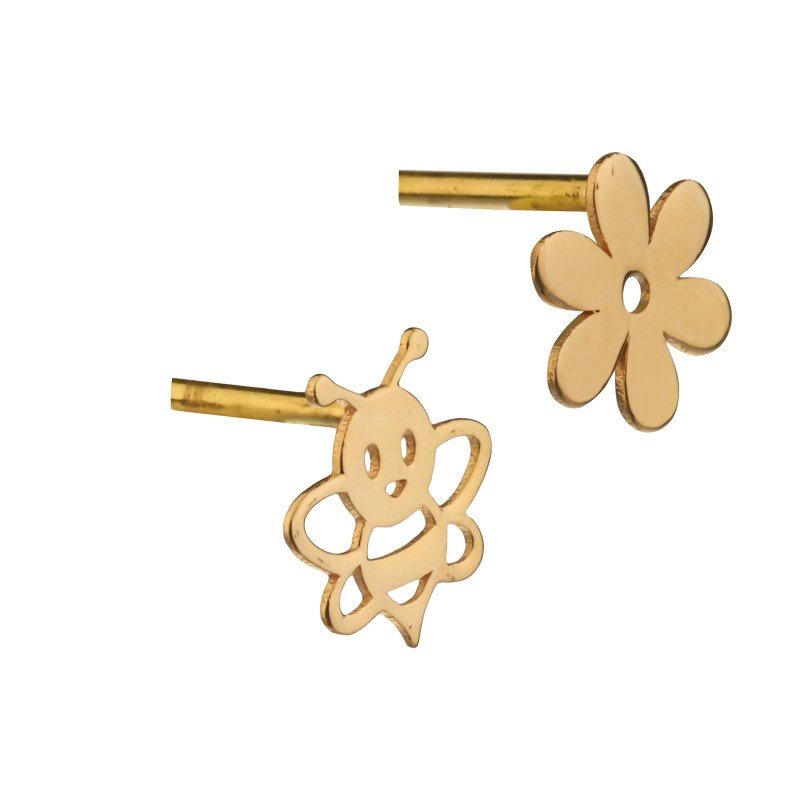 گوشواره طلا 18 عیار زنانه قیراط مدل زنبور و گل کد GH6259 — تصویر 3 از 4