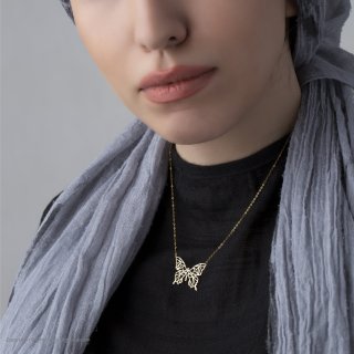 گردنبند طلا 18 عیار زنانه با طرح حلقه‌ای (فلامینگو) نیکان گلد مدل پروانه کد KF590 — تصویر 3 از 4